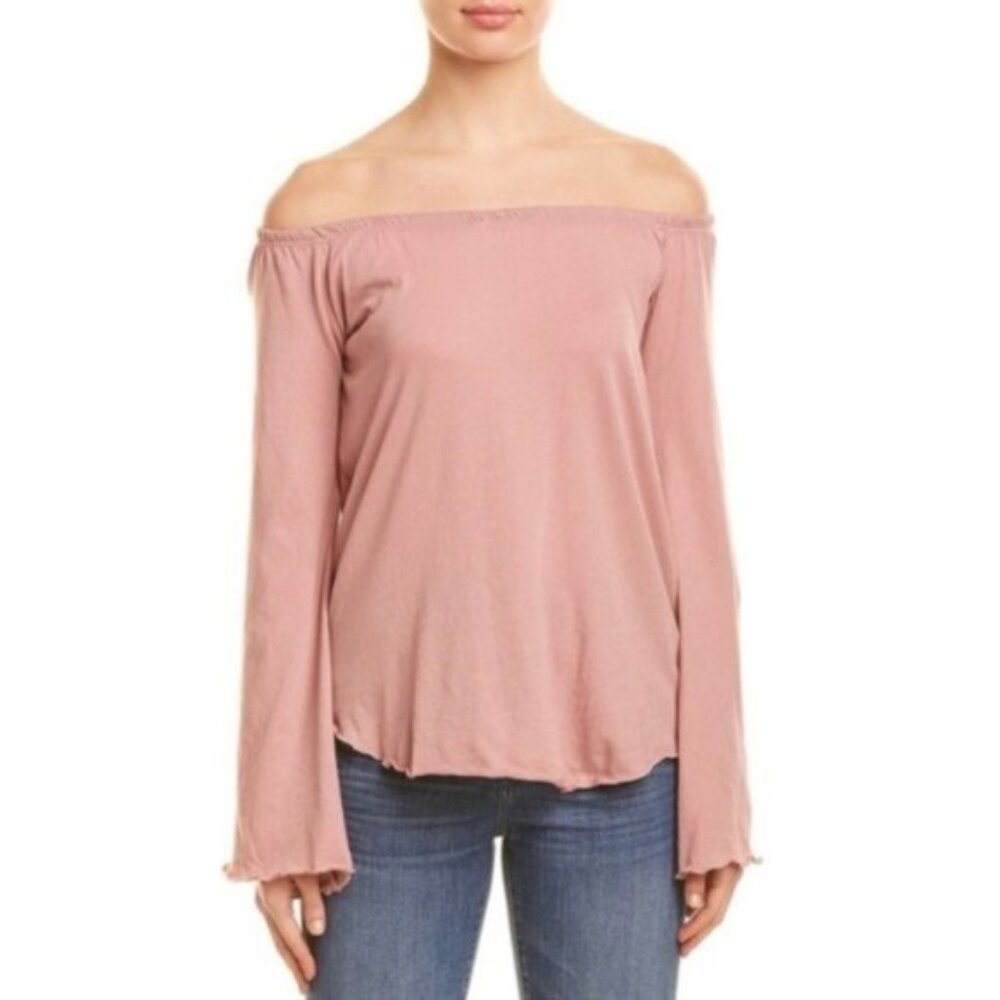 Chaser Off Shoulder Lettuce Hem Mauve Blush Pink Top size M